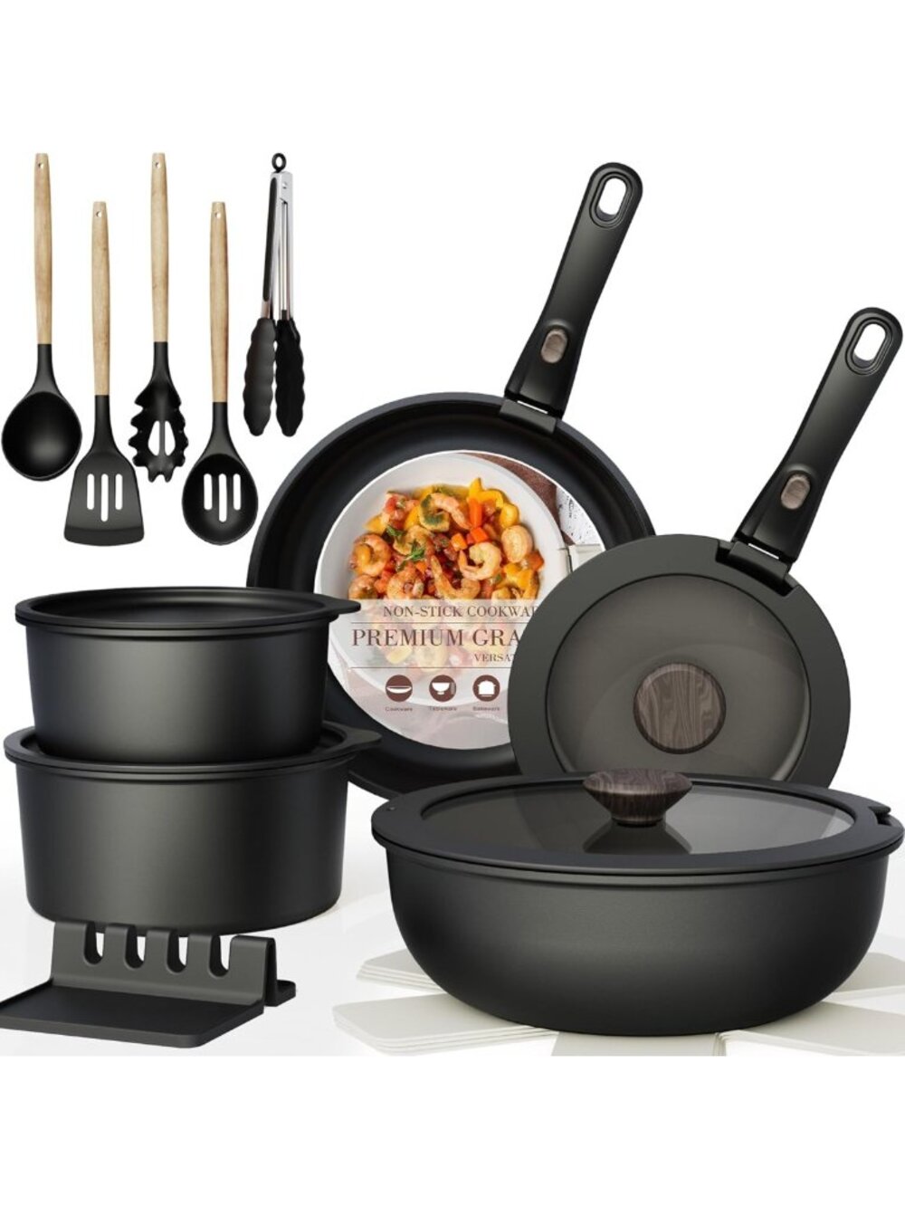 21-Piece Non-Stick Ceramic Cookware Set, Detachable Handle, Oven Safe, Induction